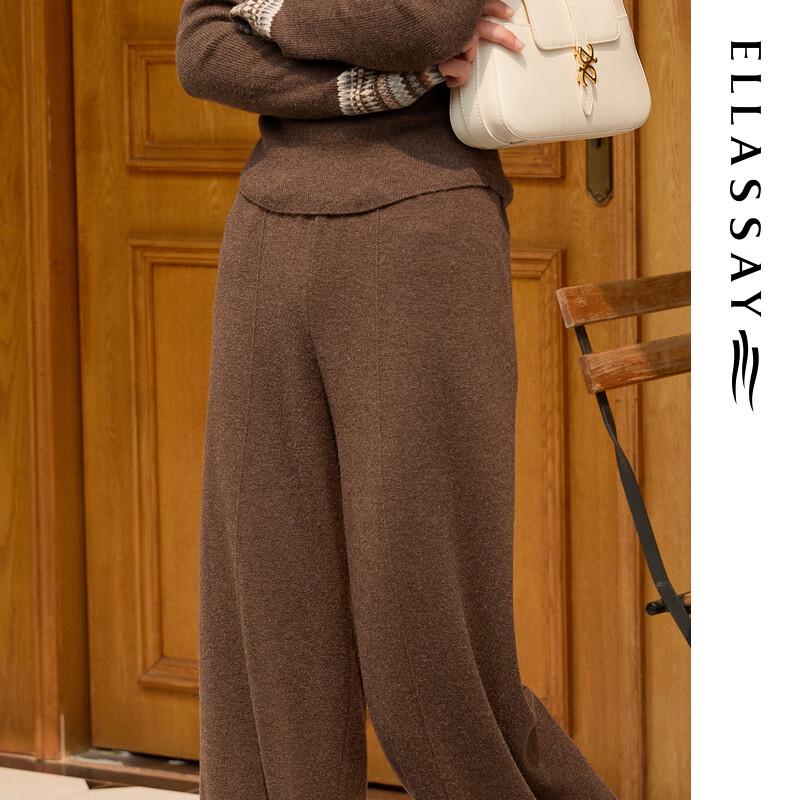 ELLASSAY Women's 100% Merino Wool Jacquard Straight-Leg Casual Pants
