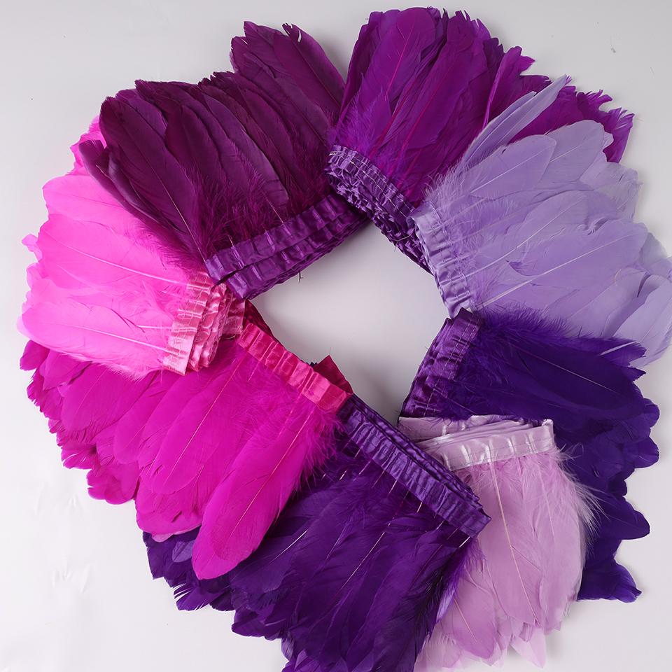 Bordures en Plumes d'Oie Ruban Franges 2 Yards/pièce Couture Artisanat Plume dans Robe Jupe Décoration Murale pour Vêtements de Fête