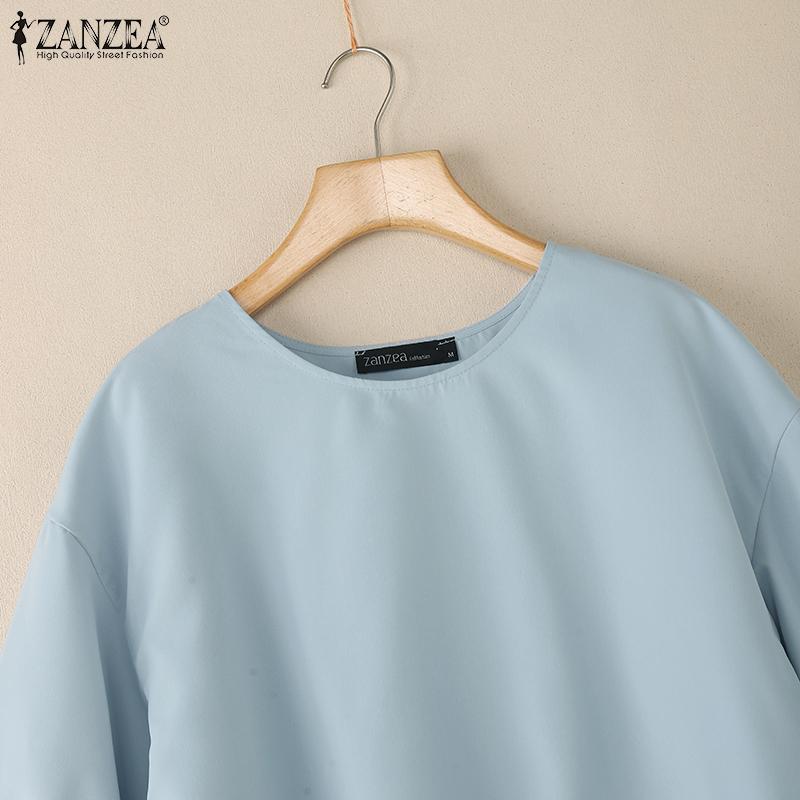 ZANZEA Damska luźna bluzka z okrągłym dekoltem i rękawami 3/4 na lato