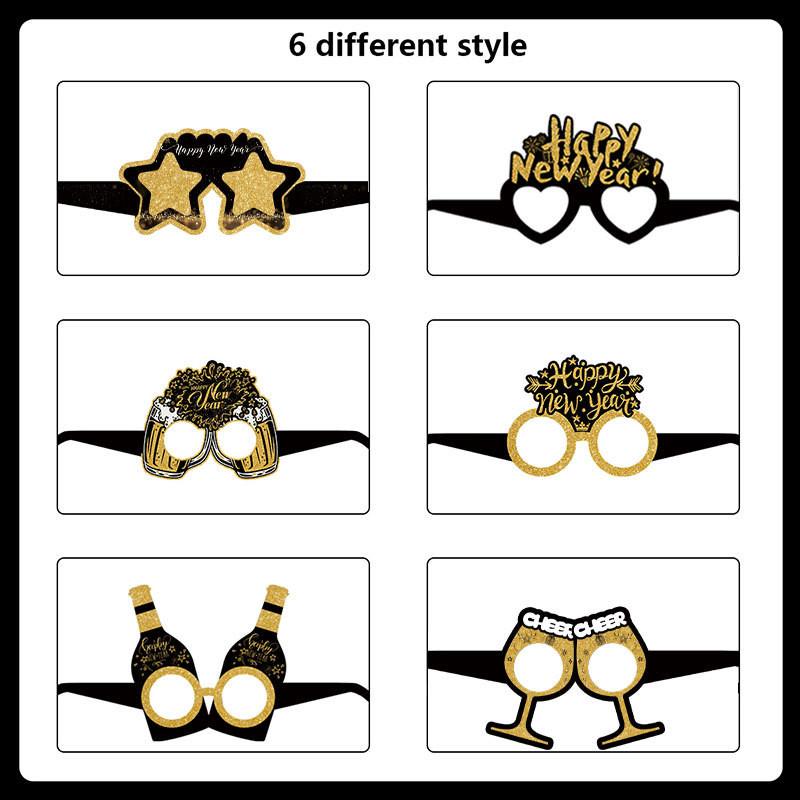 New Year Festive Paper Glasses And Hat Photo Accessories For Holiday Party Setup