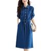 Denim Dress Women's Short-sleeved Summer New Temperament Commuter Design Sense Drawstring Waist Skirt