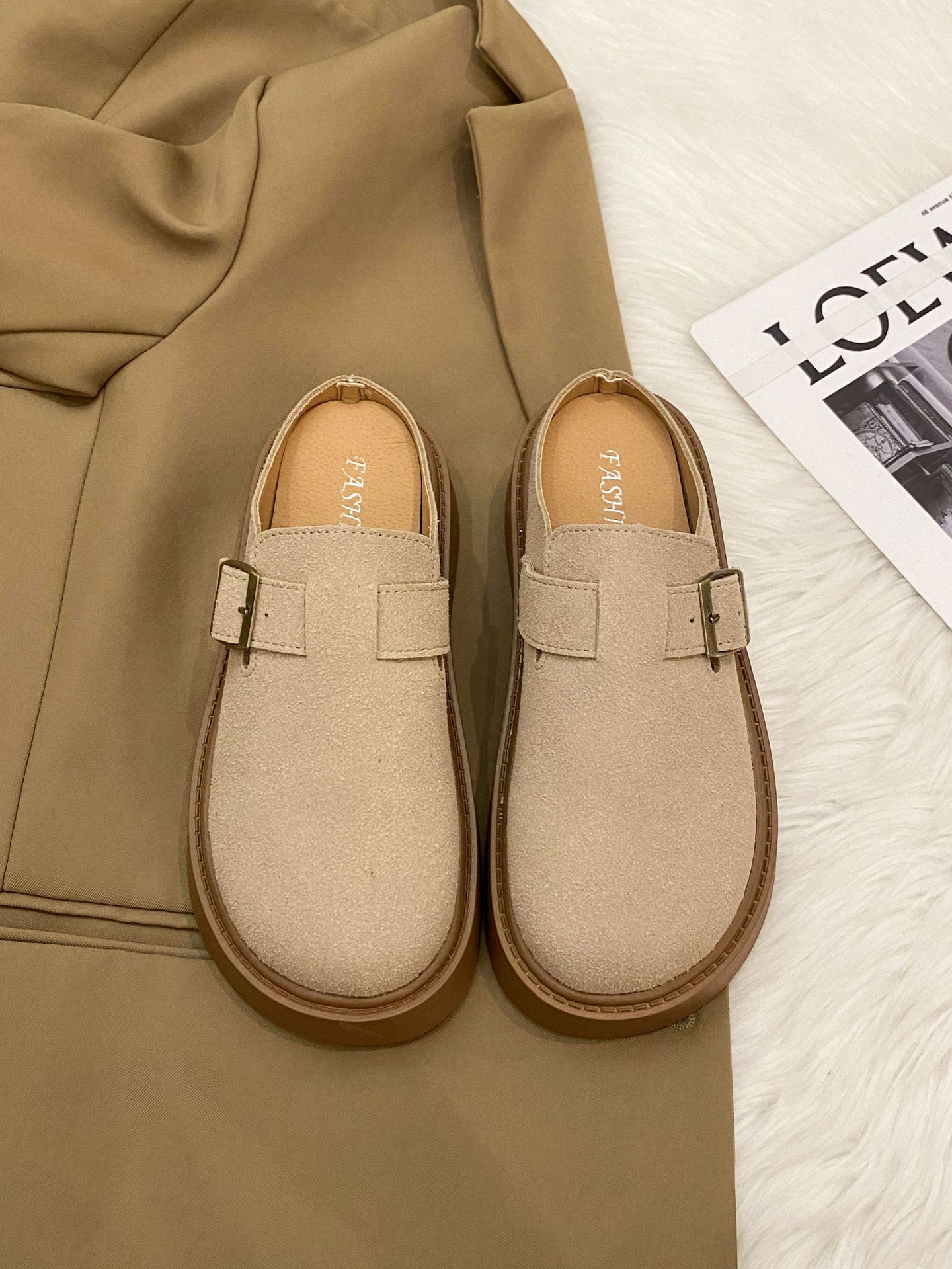 

Retro thick-bottomed Birkenstock bag head and half slippers for women s 2025 autumn new models to increase the height of outer wear, lazy people pedal 35 абрикосовый