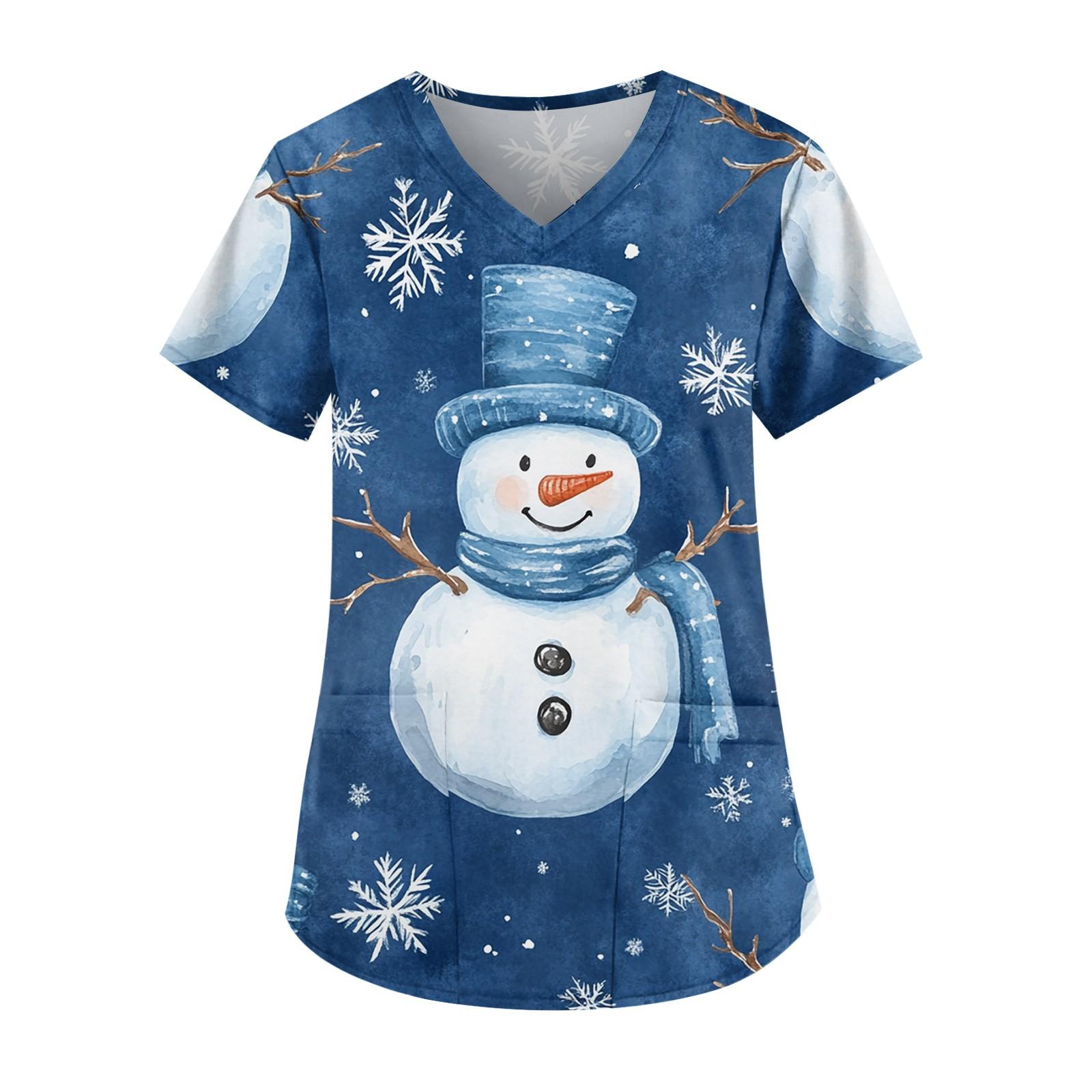 Женская мода V-образный вырез короткий рукав рабочая одежда с карманом рождественский — фото 5