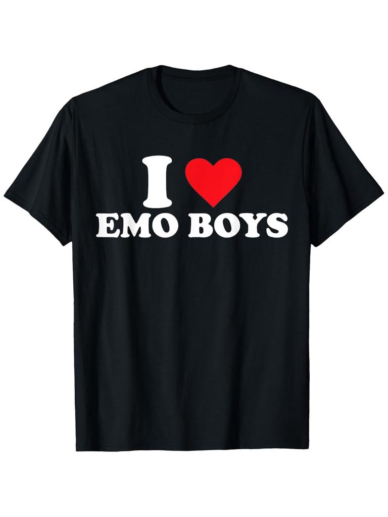 T-shirt Grafica I Love Emo Boys Cotone Morbido Casual Manica Corta per Uomo Unisex