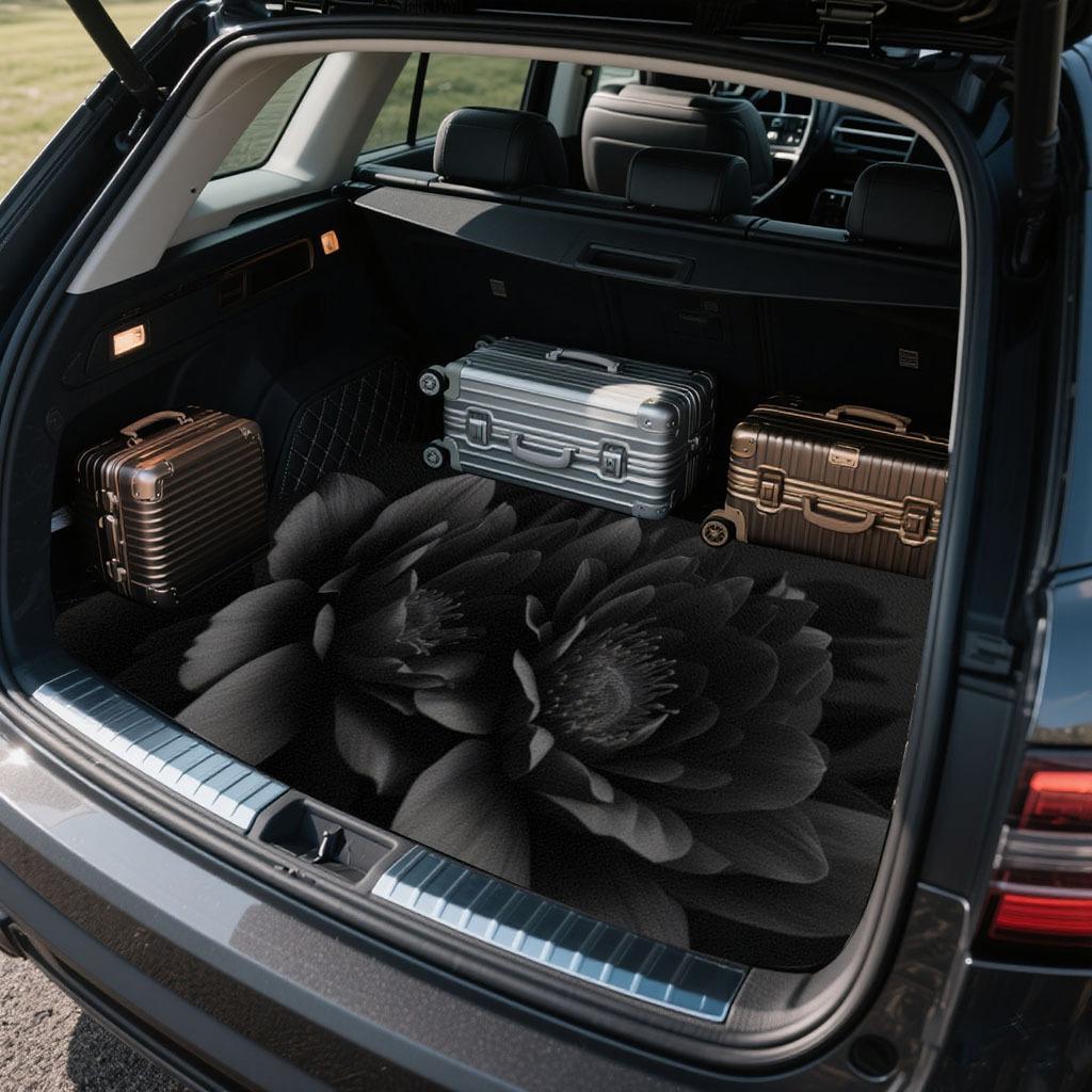 1pc Dark Gothic Large Floral Cool Individual Car Trunk Mat Car Interior Protection Trunk Mat Durable Polyester Floor Liner Safe