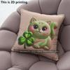 Lucky Clover Cat Square Throw Pillow Covers Pattern Cushion Cover Suitable For Sofa Bedroom Car Pillow Cover