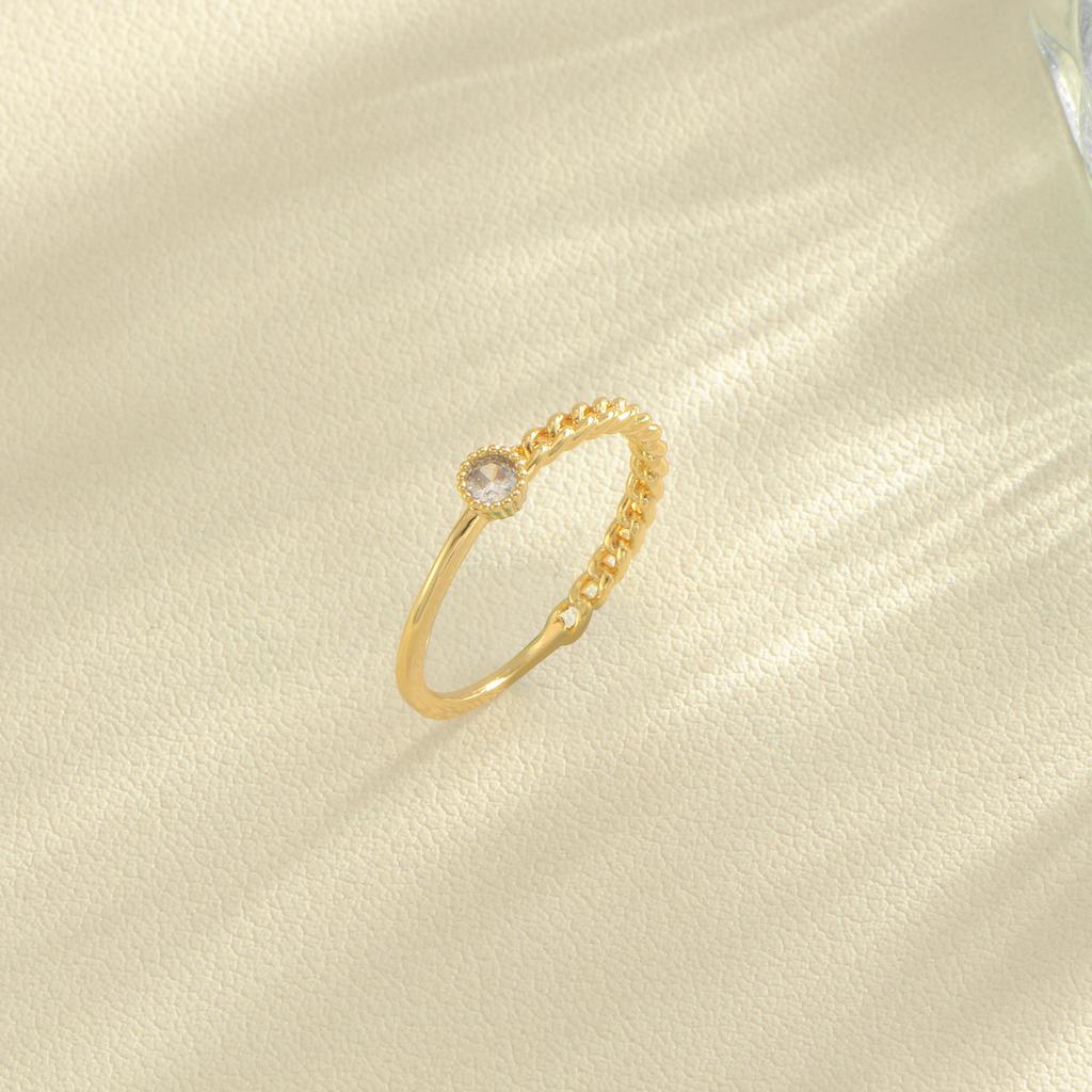 Golden Copper Open Ring with Synthetic Zircon Chain Design Adjustable Ring for Women