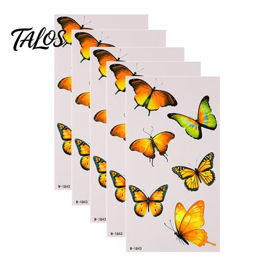 Talos 5 Sheets Butterfly Tattoo Stickers, Waterproof Temporary Flower Tattoos, Colorful Face Body Tattoos for Parties Night Club Music Festival