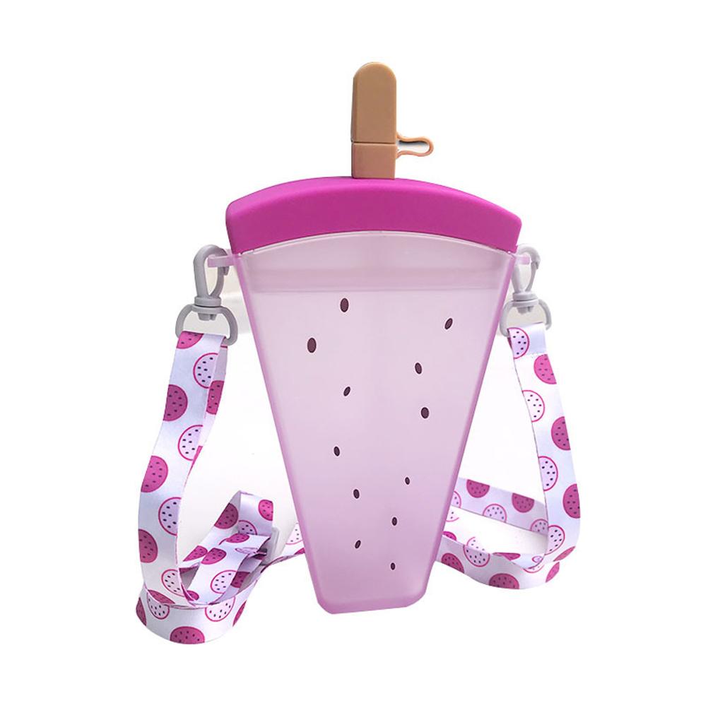 Cute Watermelon Ice Cream Bottle 320ml with Strap Pink