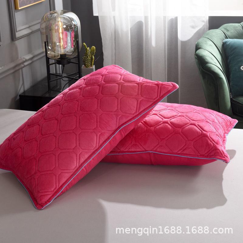 Crystal Velvet Pillowcase 48x74: Autumn/Winter Quilted Flange, Thick, Warm Milk Velvet