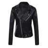 Womens Short PU Leather Jacket Biker Style Casual Chic Outerwear V-Neck Zipper Front