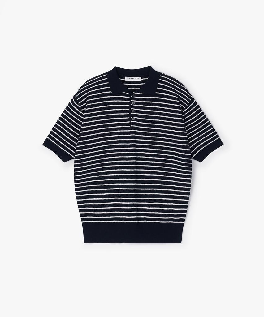 Peullojeulum Pure Cotton Collar Knit Stripe Navy