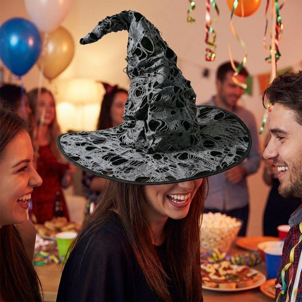 Large Wide Brim Ripped Tattered Witch Hat Tall Pointed Cone Top Pointed Mage Hat Halloween Party