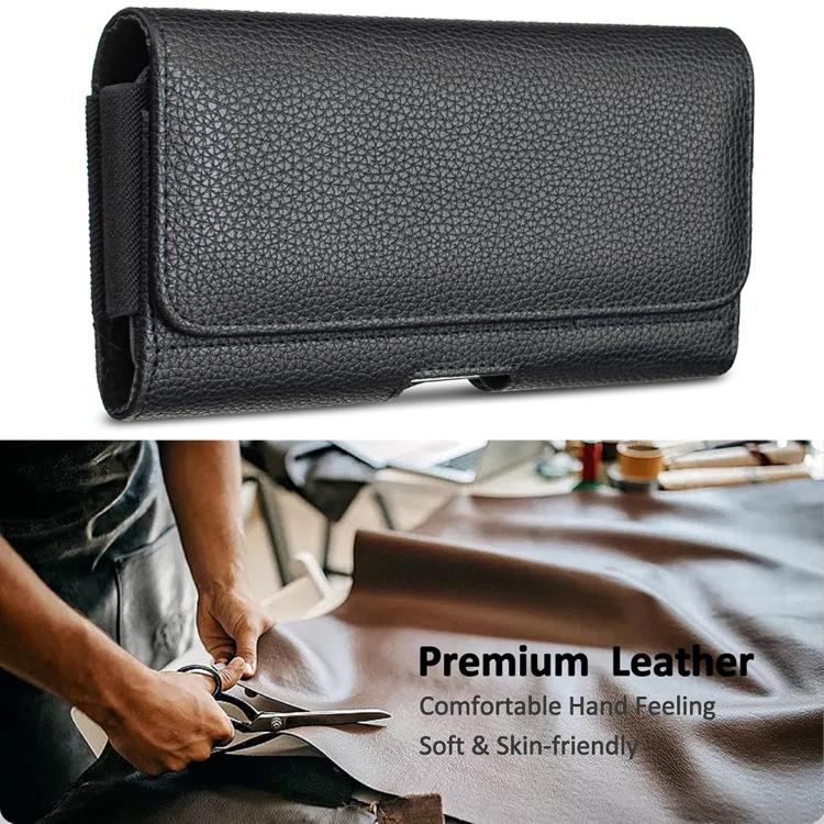 BFB21 Horizontal Litchi Texture Vegan Leather Phone Waist Bag Belt Pouch Holster Case