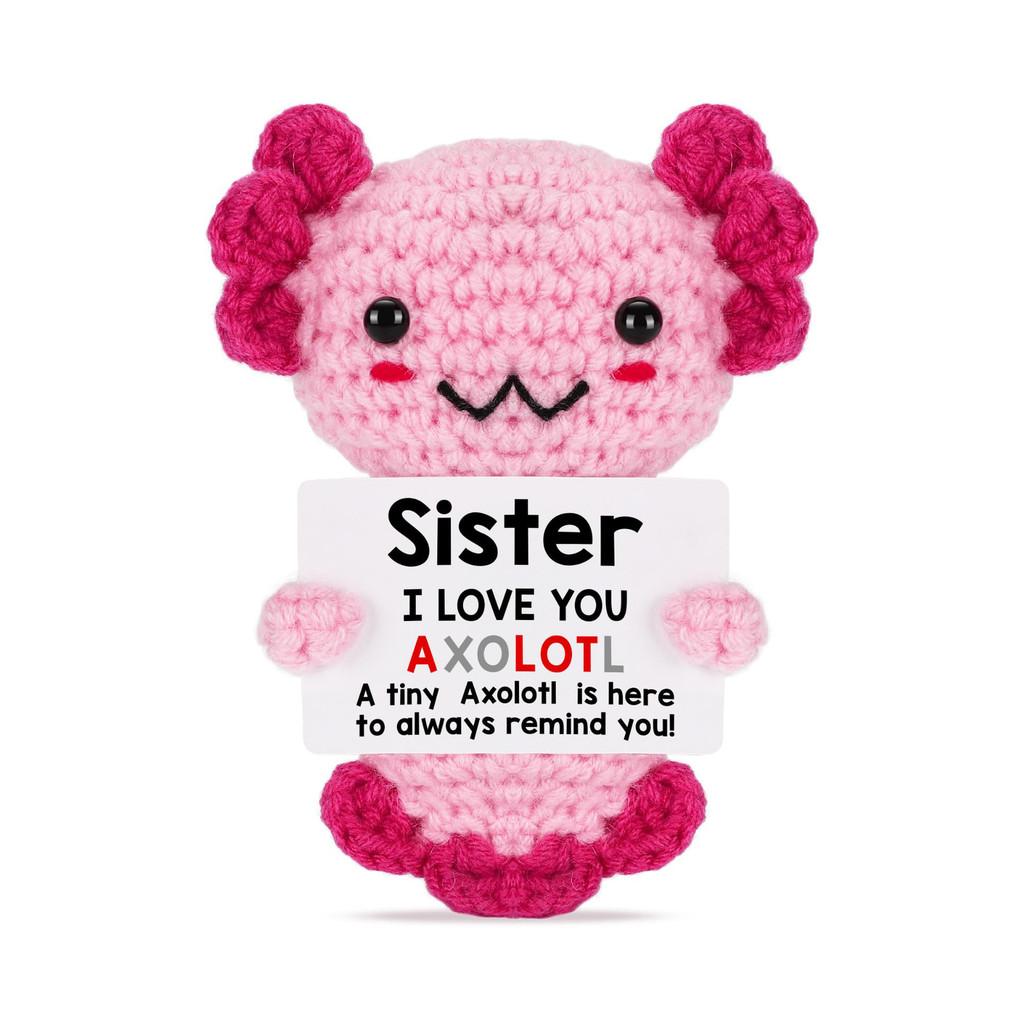 School Season Salamander Positive Crochet Animals Doll With Card Desktop Ornament Emotional Support Handmade Knitted Cheer Up Toy