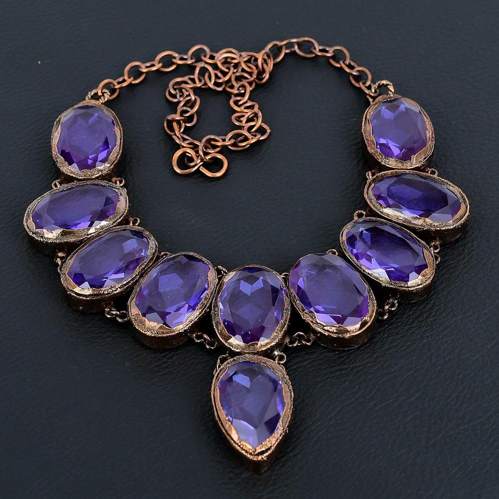 Amethyst Necklace, Copper Electroformed Necklace Handmade Gemstone Jewelry, Gifts For Wife Brand New Necklace