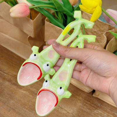 Creative Frog Spoon Ceramic Long Handle Household Students High Value Eating Soup Dessert Spoon Funny Cute Hand-painted
