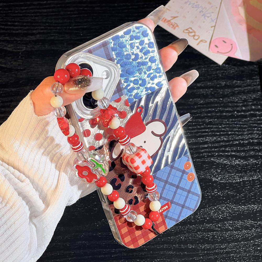 Bracelet Chain Painted Phone Case For iPhone 16 11 12 13 14 for 12 14 16 Pro 14 16 Pro Max Cute Pattern Hard Cover With Lanyard