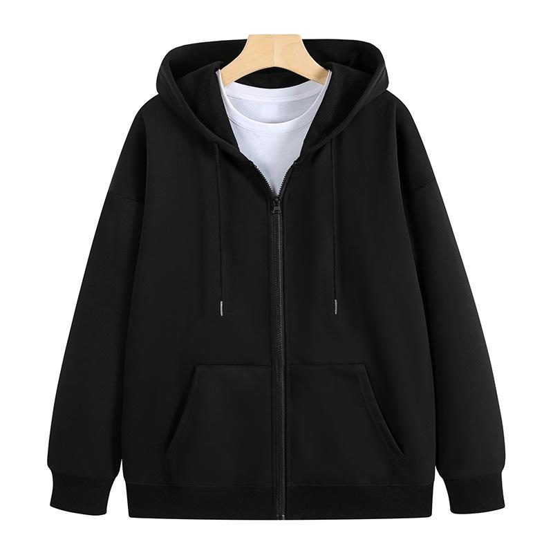 Felpa con cappuccio e cerniera di colore solido di taglia europea, giacca con cappuccio larga, uniforme da squadra, lavoro, pubblicità, cappotto