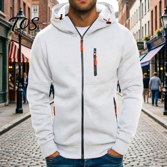 Casual Lightweight Outerwear Men Zip-up Hoodie, Athletic Hooded Jacket, Long Sleeve Sweatshirt Versatile Exercise Sports Jacket with Zippered Pockets