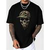 [Print Design - Not Textured] Camouflage Hat Skull Print T-Shirt Men's Dark Style Military Style Short Sleeve, Plus Size