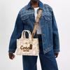 COACH Cargo Signature Canvas Handbag Medium Womens Brass Natural Color