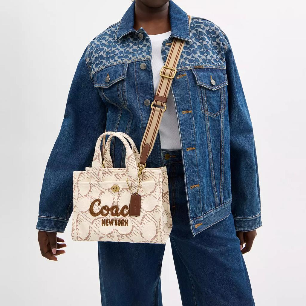 COACH Cargo Signature Canvas Handbag Medium Womens Brass Natural Color