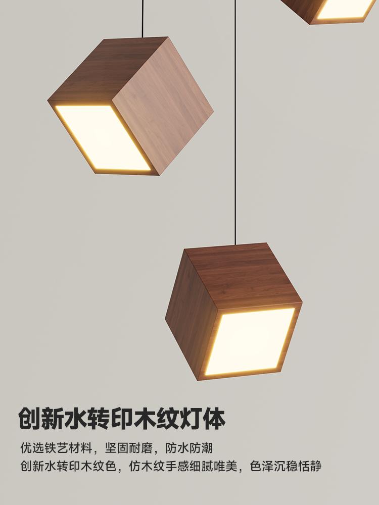 Nordic Square Pendant Light Wood Art Design Hanging Chandelier Living Room Decoration Bar Dining Table Lighting Fixtures