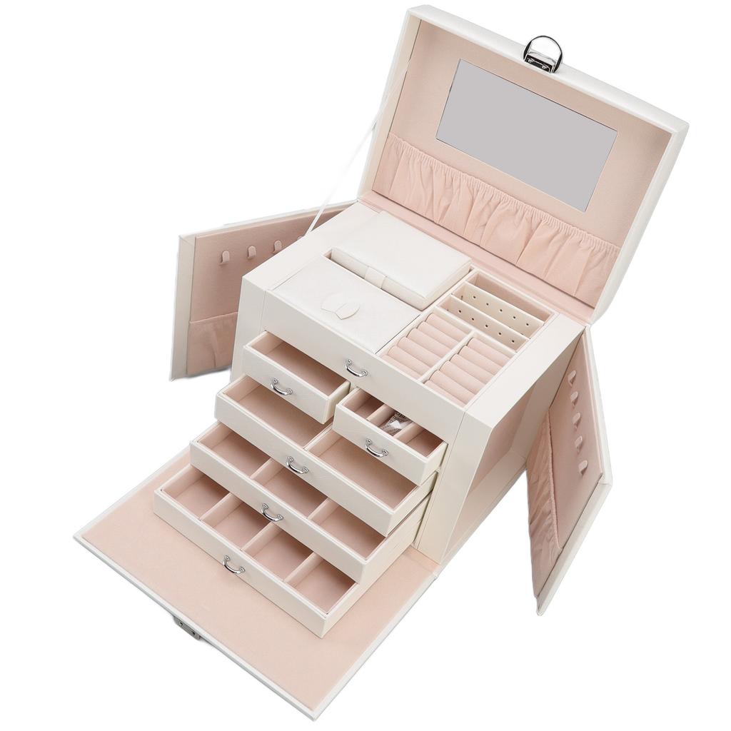 Synthetic Leather Huge Jewelry Box Large Capacity Multi Layers White European Style Jewelry Box