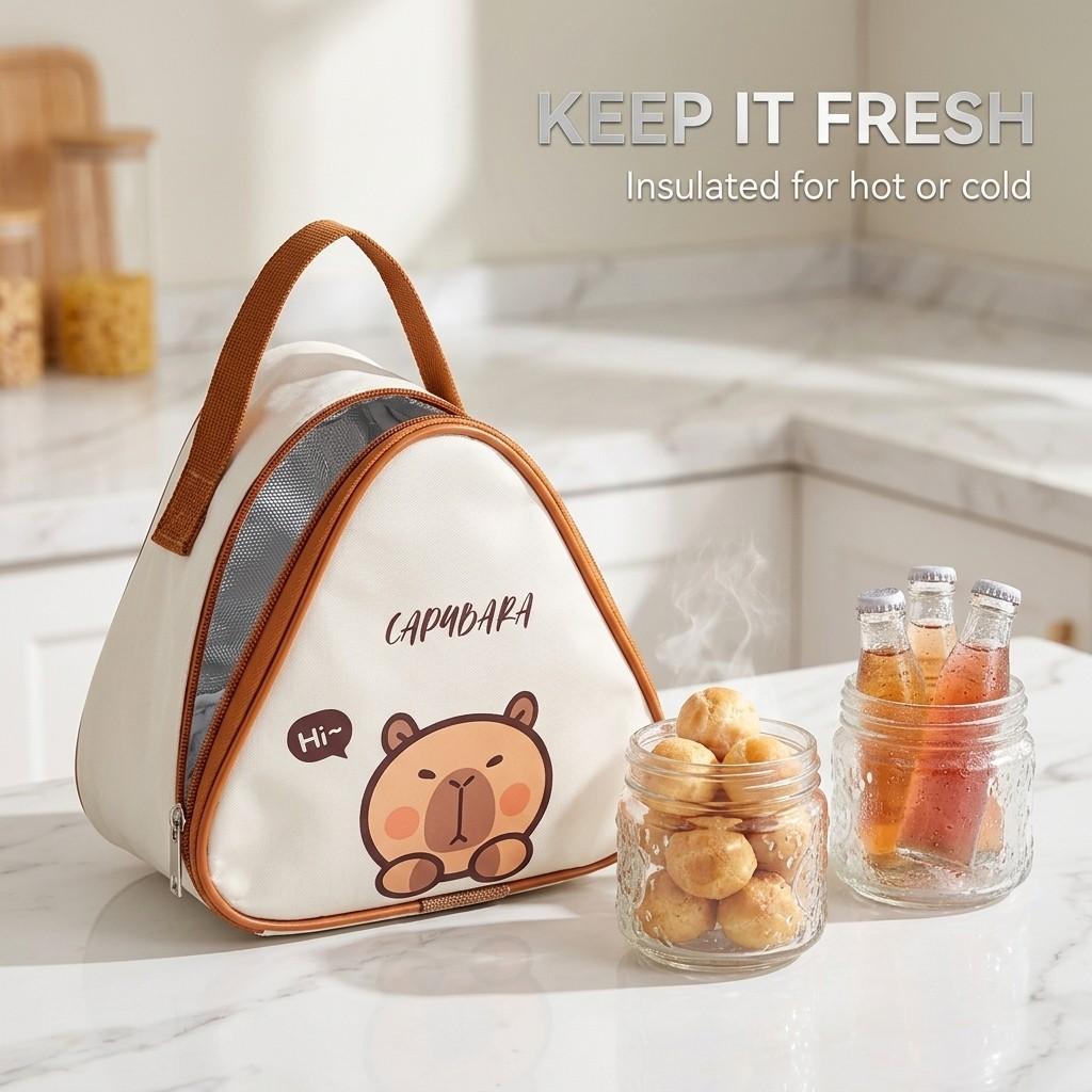 Portable Triangle Insulated Bento Box Storage Bag Cute Cartoon Oxford Thermal Lunch Bag For Outdoor Travel Picnic Mini Handbag