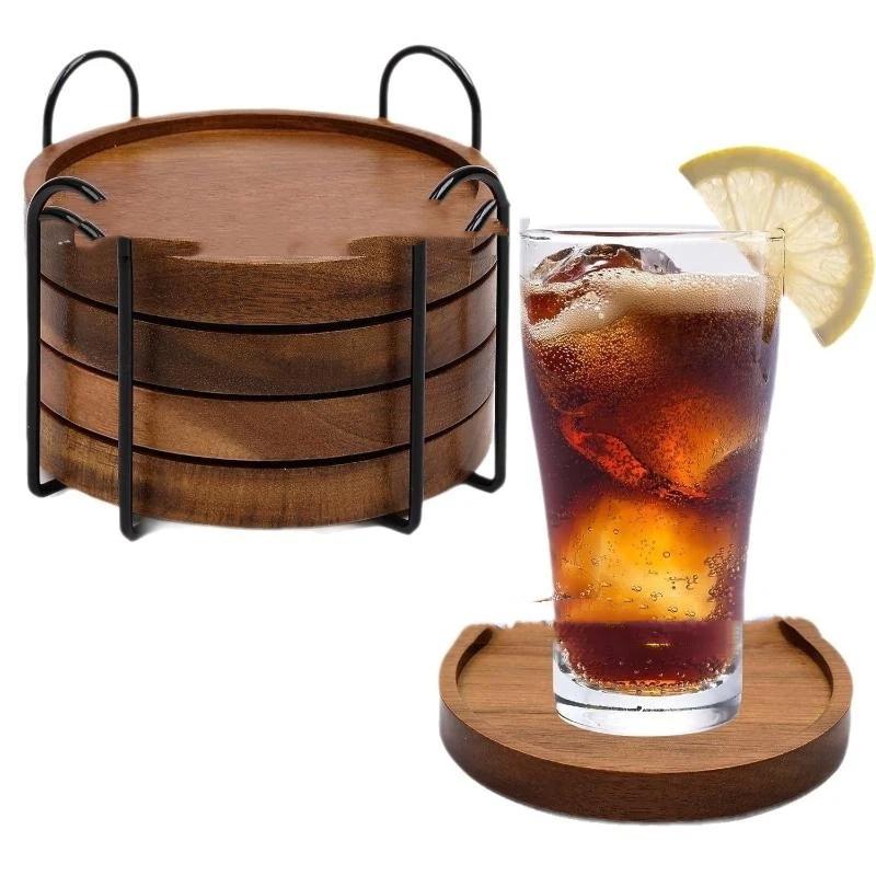 1/4/6 Bucăți Suporturi de Pahare Rotunde din Lemn Natural cu Design Canelat Suprafață Rezistentă la Apă Pentru Masă de Cafea Acasă Băuturi Ghivece Mici