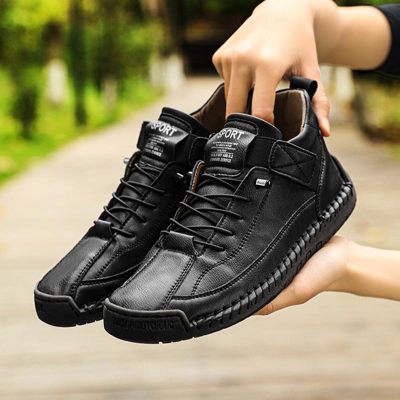 New Fashion Sneakers Handmade Leather Women's Shoes Mid-Top Women Casual Flats Shoes Slip on Loafers