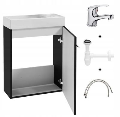 Bathroom Cabinet with a 50x70cm Washbasin with a Tap and a Siphon, Black, Small