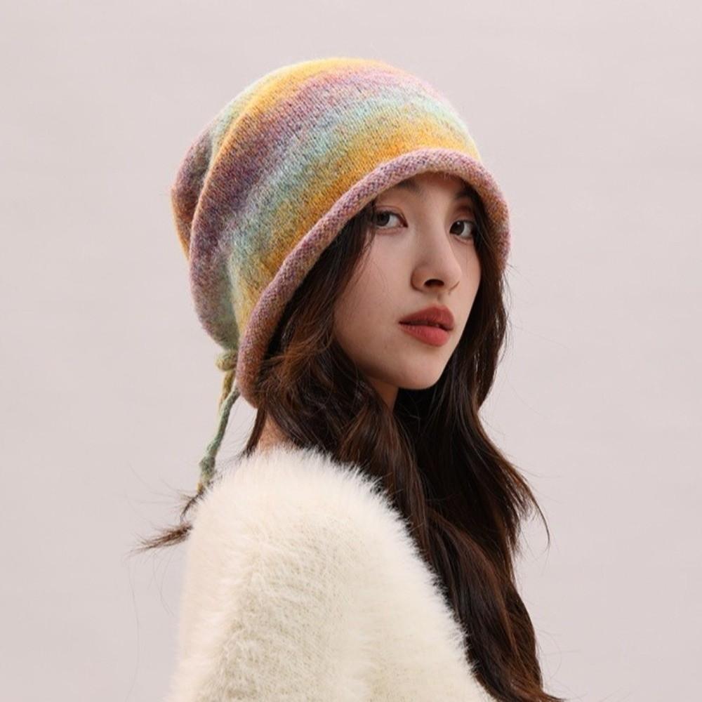 Rolled Brim Drawstring Beanies Hat Loose Pile Cap Simple Brimless Beanie Cap  Autumn Winter