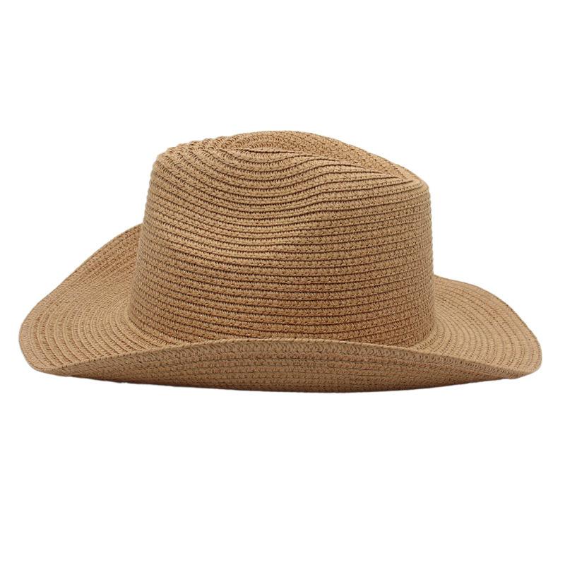 Adjustable Lightweight Wide Brim Solid Woven Panama Curled Straw Western Cowboy Visor Sun Hat With Accessories for Seaside Beach