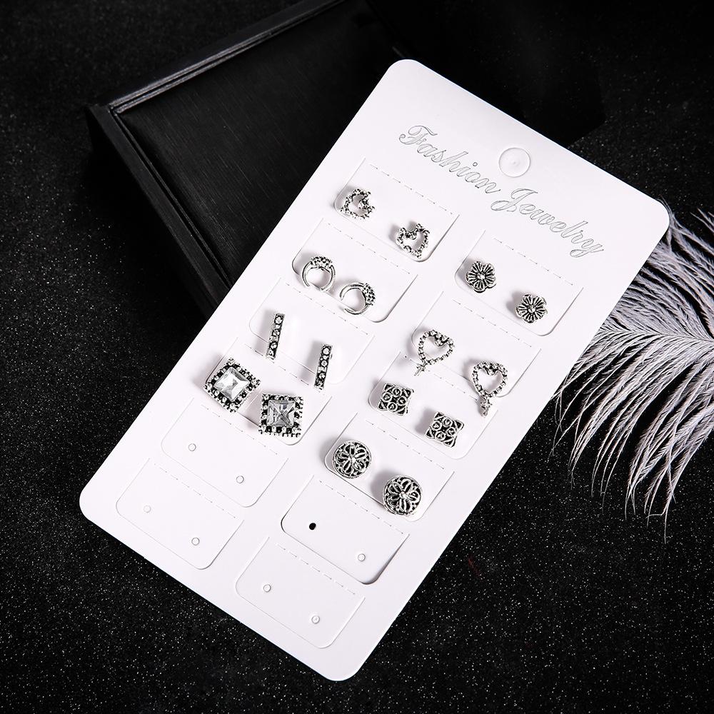 Accessories Vintage Antique Silver Love Cross Ivory Flower 8 Pair Set Stud Earrings