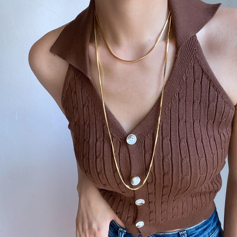 Personalized long snake bone chain sweater necklace chain double-layer stacking niche design stacking basic plain chain