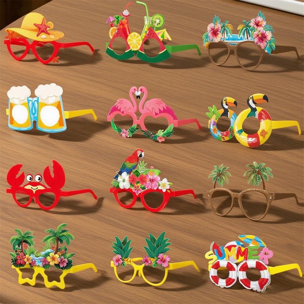 Okulary Luau Tropikalne Opakowanie 12 szt. Okulary na Imprezę Hawajską Motyw Plażowy Okulary Nowości Akcesoria na Letnie Świętowanie