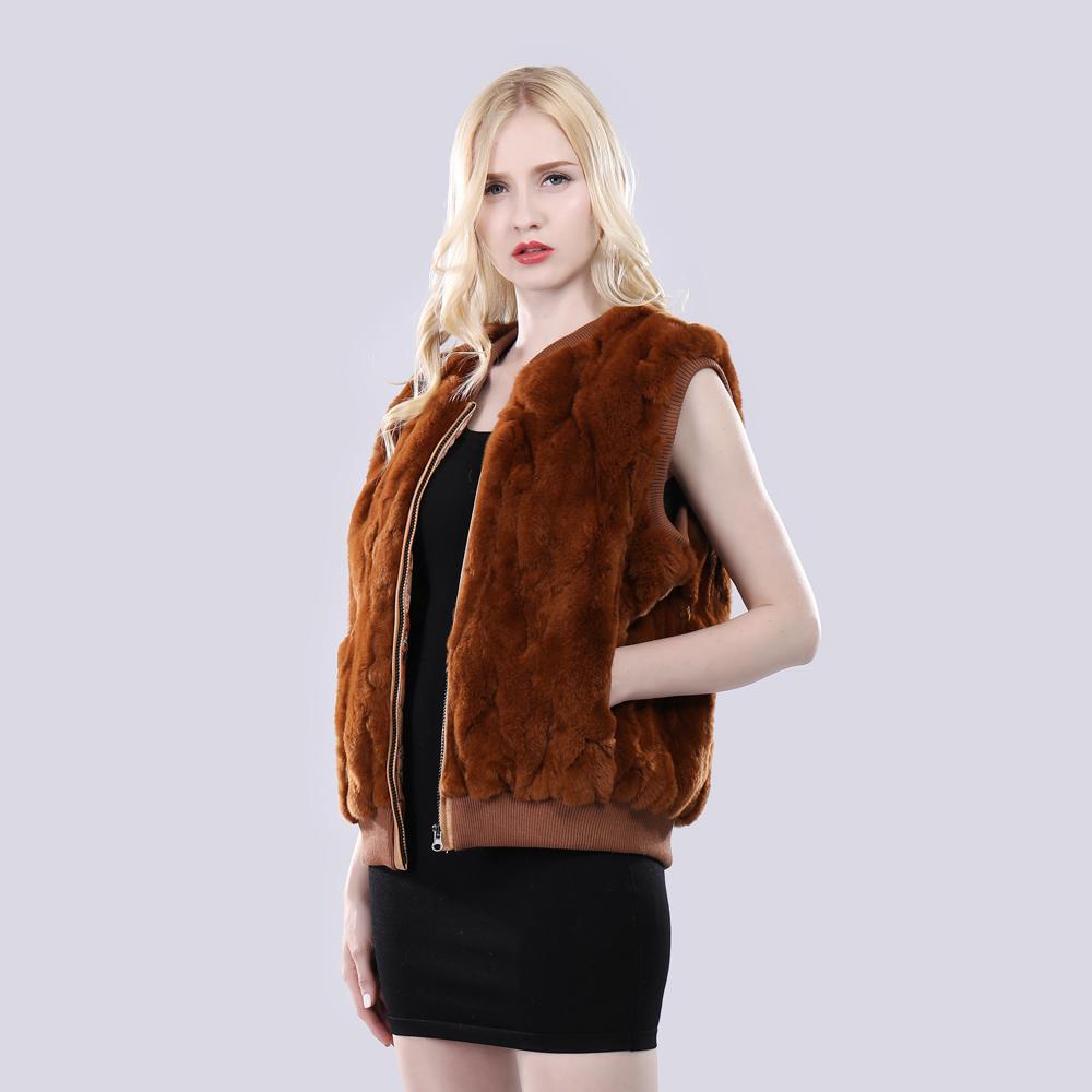 Autumn Winter Fashion Girl 100% Genuine Rex Rabbit Fur Vest Natural Warm Rex Rabbit Fur Gilet Women Real Fur Sleeveless Jacket