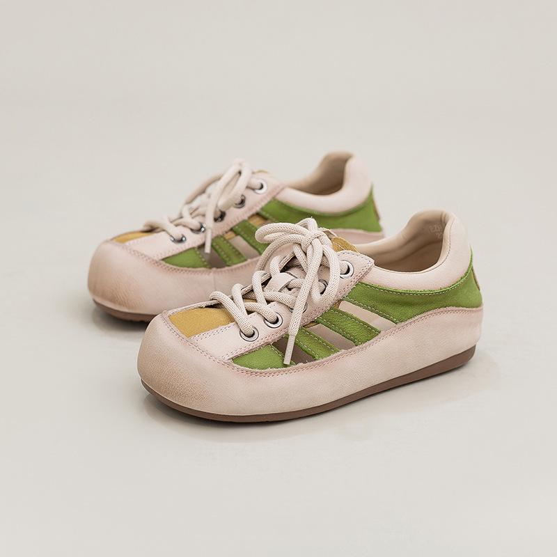 Johnature College Style Hollow-out Sandals Genuine Leather Round Toe Comfortable And Breathable Women's Shoes