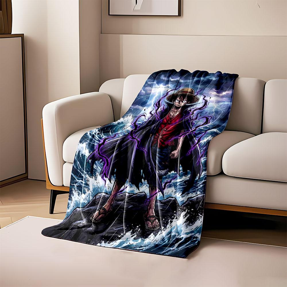 

A figure in dynamic dark attire with purple energy, stormy sea, and lightning. for all seasons blanket lunch break throw gift 80cm x 120cm