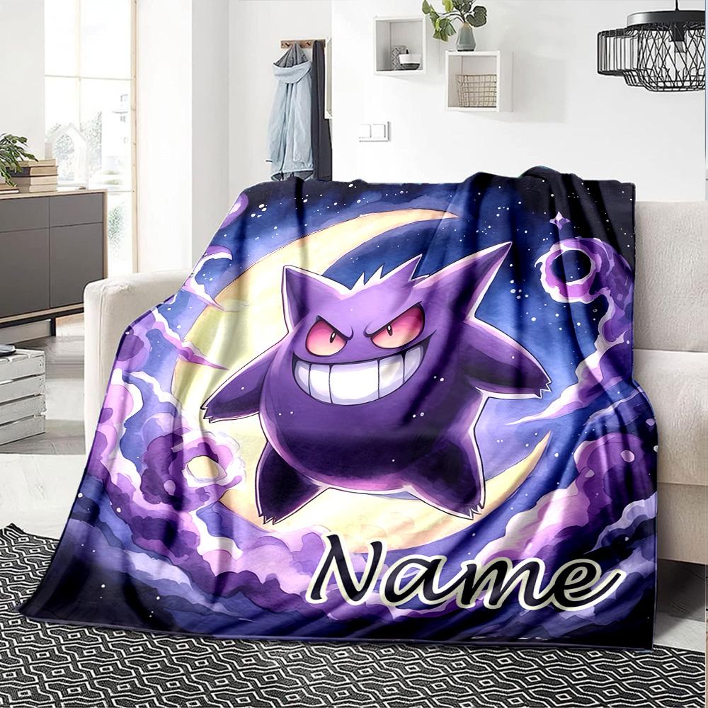 Customizable Gengar2 Throw Blanket – Personalized Name, All-Season Cozy Snug Blanket, Machine Washable, Personalized Blanket