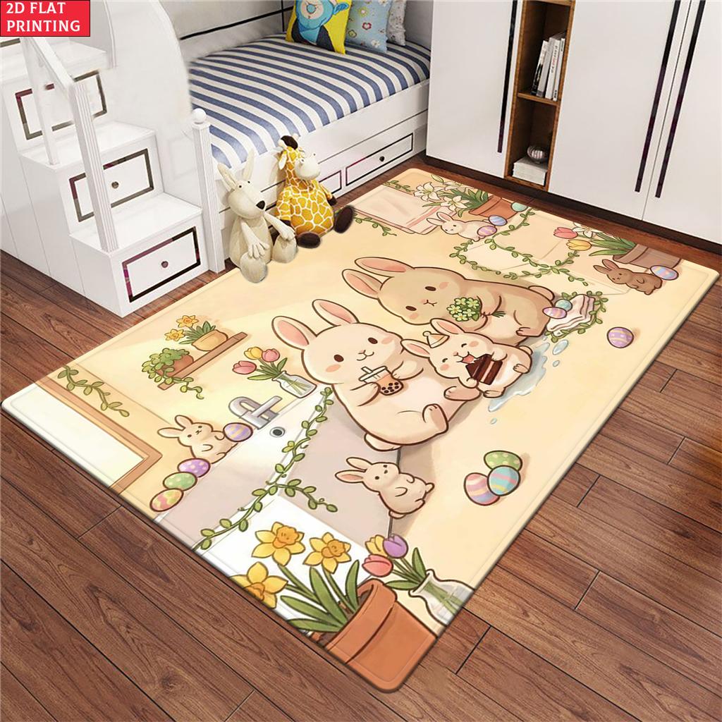Cute Rabbit Easter Eggs Large Room Carpet Non Slip Cartoon Kids Bedroom Living Room Floor Mat Home Decor Children's Play Carpet