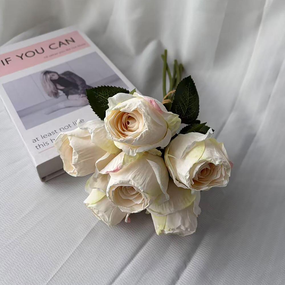 

6PCS/Bundle Multicolor Rose Artificial Flower Silk Petals Burned Roses Simulation Rose Flower Photo Props Bridal Bouquet бежевый