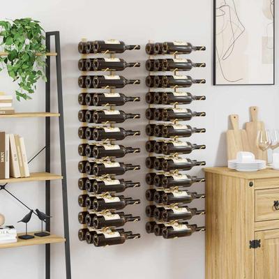 Wall Mounted Wine Rack for 36 Bottles 2 Pcs Golden Iron