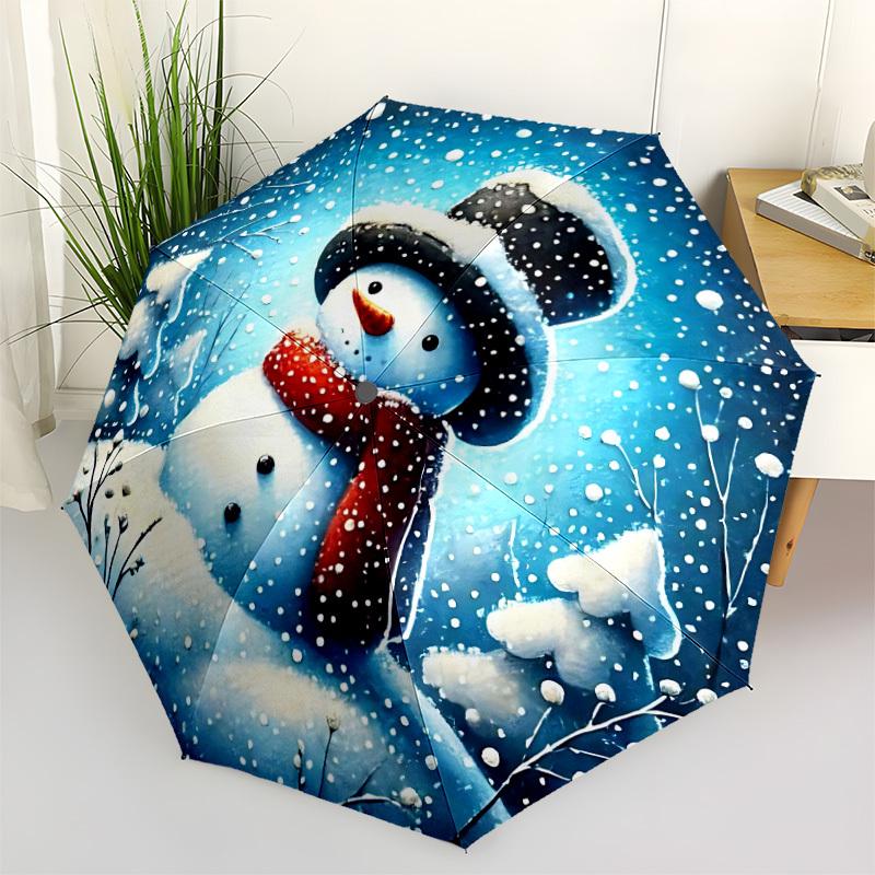 

1pc Snowman Decor Automatic Umbrella - Stylish, Durable, with 8-Rib Manual Open Design, Elegant Black Handleyy250920105