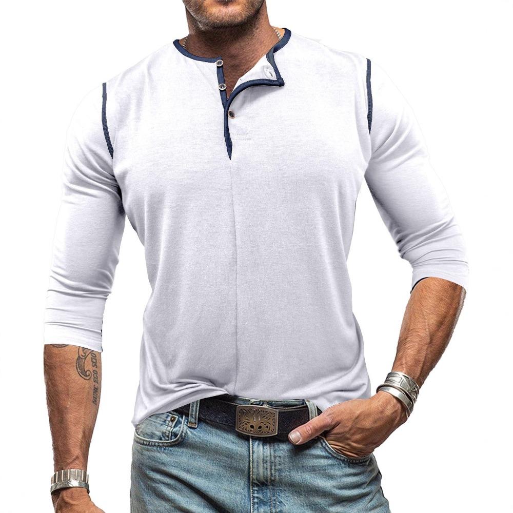 New men s long-sleeved henley shirt; casual men s round-neck T-shirt S белый