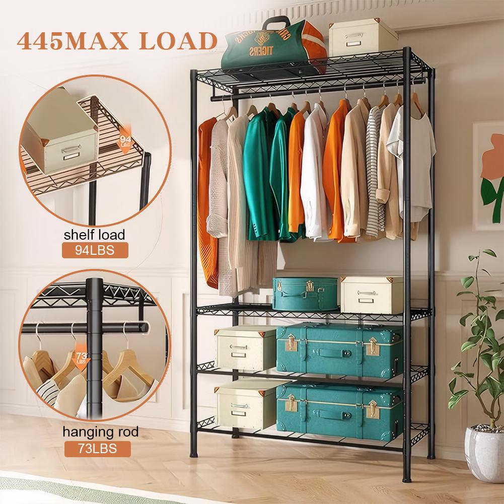Metal Clothing Rack with 4 Large Fabric Drawers Heavy Duty Garment Rack Adjustable Shelves Portable Closet for Bedroom