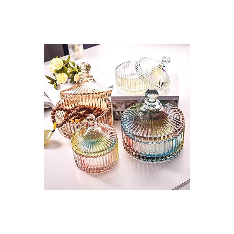 CHOOLD Luxury Colorful Tent Shaped Crystal Candy Jar with Lid,Clear Glass Apothecary Jar Wedding Candy Buffet Jar Food J
