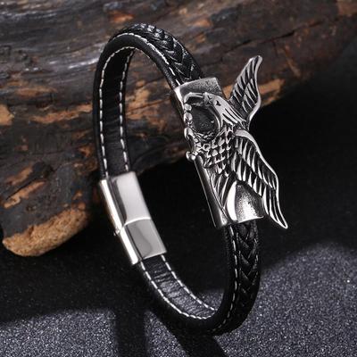 Punk Steel Eagle Stainless Steel Fashion Animal Accessories Bracelet Soft Domineering Leather Jewelry For Men Gift